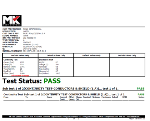 Test report cable assembly